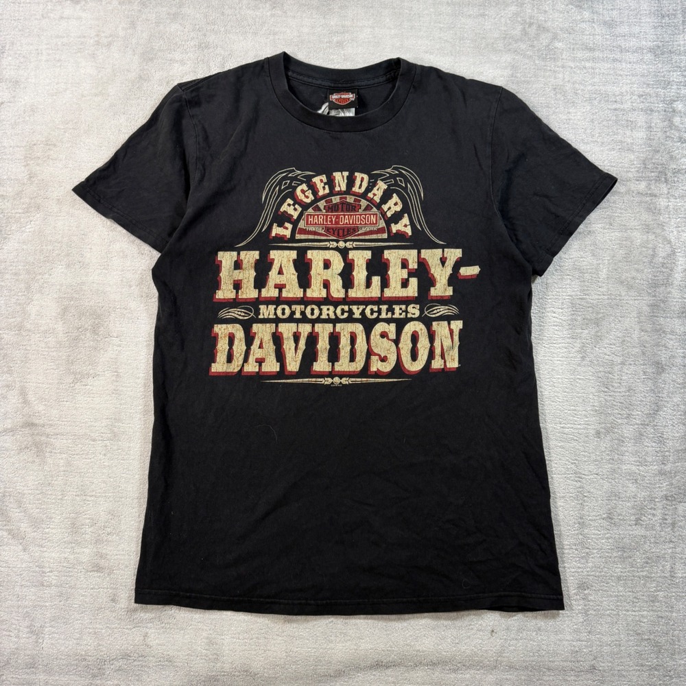 Harley Davidson Shirt Mens Medium Black Legendary Red Rock Biker Double Sided